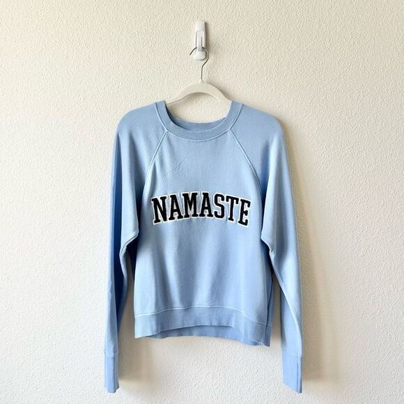 NWT Manduka X Spiritual Gangster Bridget Raglan Blue NAMASTE Sweatshirt Sz Small - Picture 3 of 8
